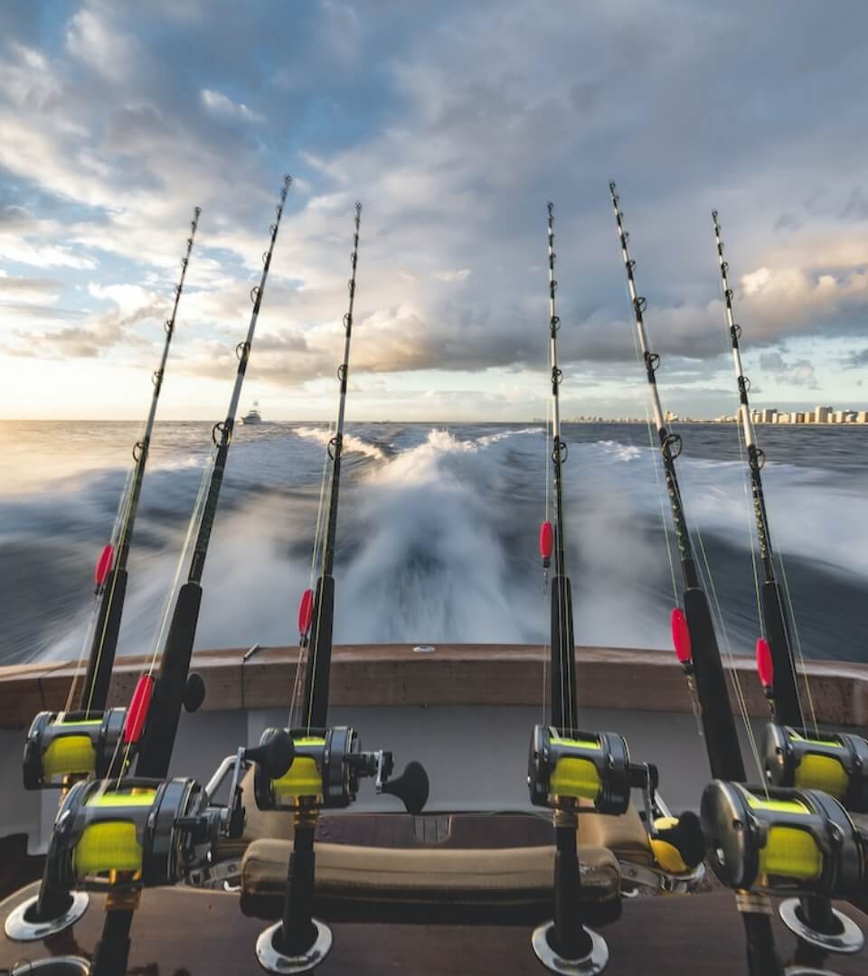 Sportfishing rods on a charter boat off Cabo San Lucas