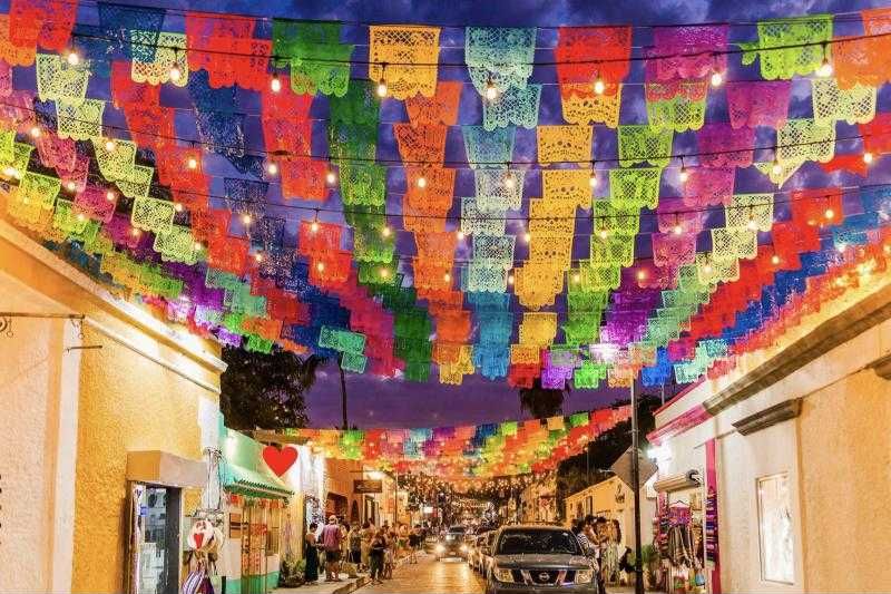Papel picado over a street in San José del Cabo