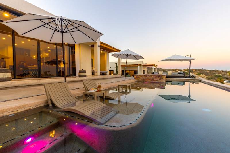 Casa Blanca pool terrace at dusk, East Cape
