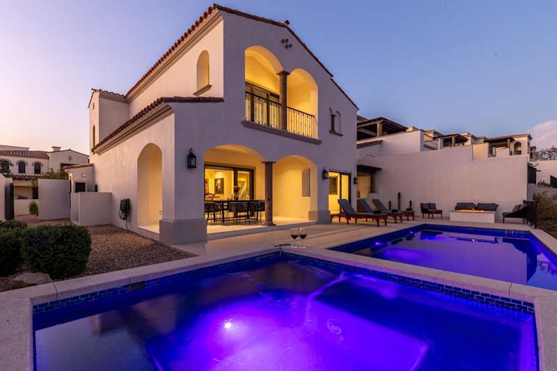 Private pool and spa lit up at night, Rancho San Lucas Villa 10
