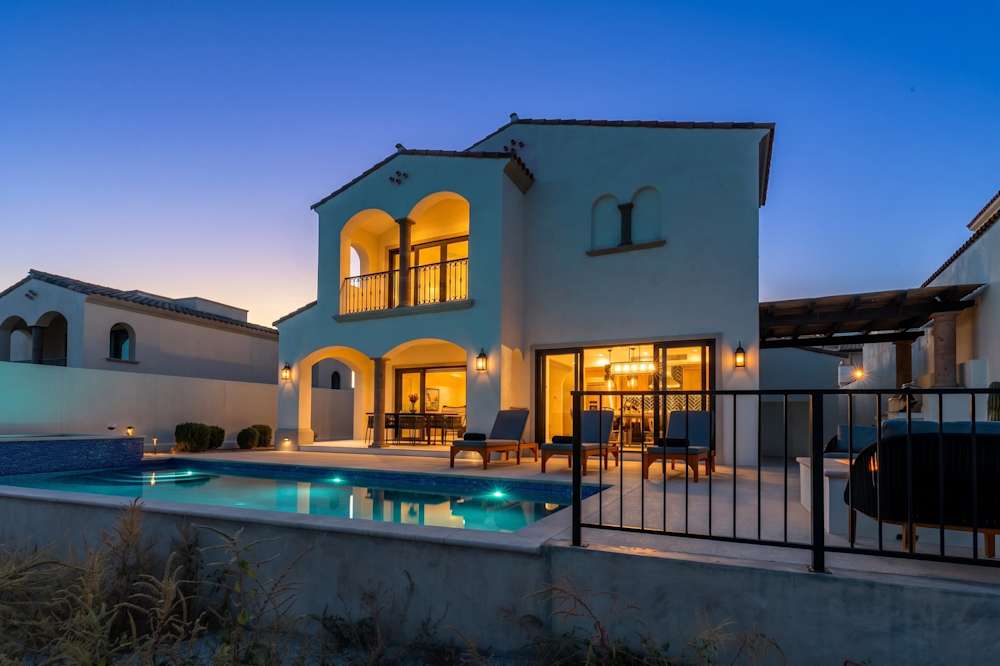 Rancho San Lucas Villa 10 and its private pool at blue hour
