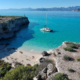 Catamaran anchored near shore